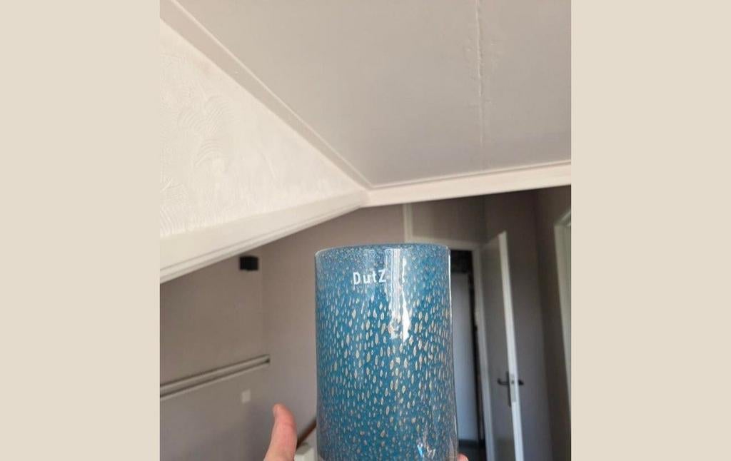 Dutz Blauwe Vaas met Gouden Spikkels - Handgeblazen Glas, Antiek en Kunst, Ophalen of Verzenden