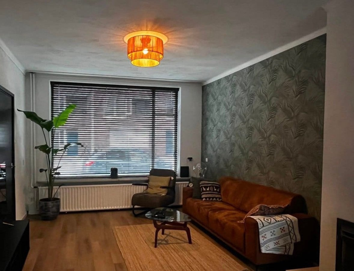 Bank pampus microleder in cognac kleur, Ophalen, Driepersoons, 75 tot 100 cm, Zo goed als nieuw