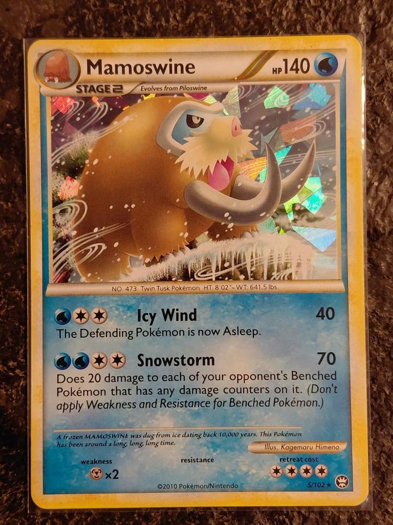 Mamoswine Pokémon Kaart - 5/102 holo, Ophalen of Verzenden, Gebruikt, Losse kaart, Foil