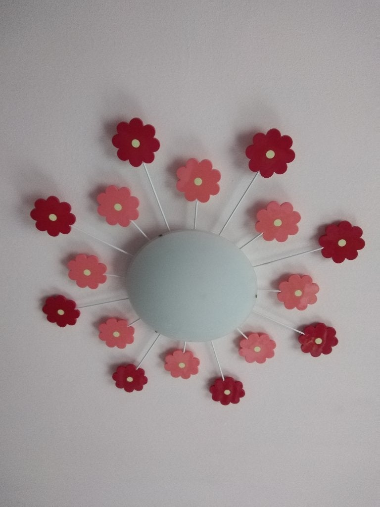roze plafondlamp met bloemen, Ophalen, Roze, Zo goed als nieuw, Plafondlamp