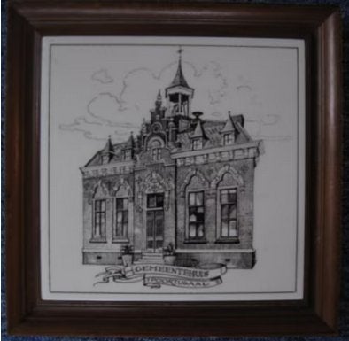 Tegel met lijst Gemeentehuis Poortugaal Albrandswaard Rhoon, Antiek en Kunst, Ophalen of Verzenden