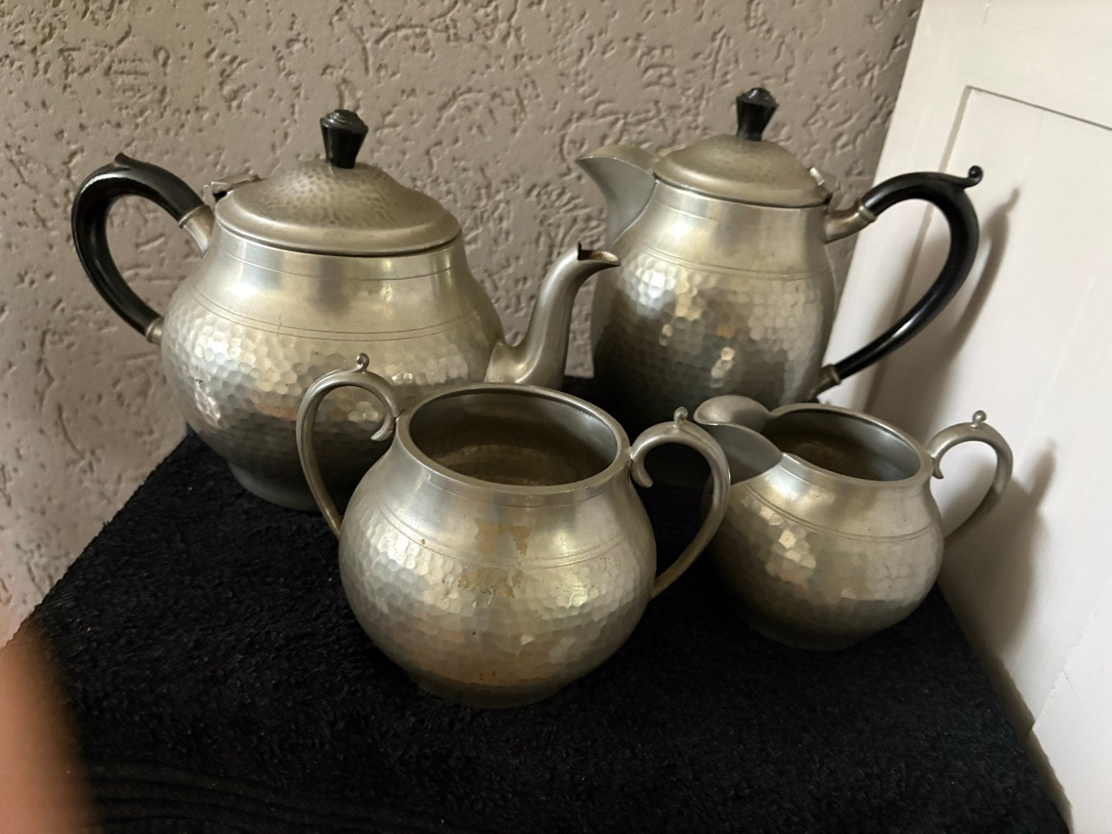 Vintage Sheffield Pewter theeservies - 4-delig, Antiek en Kunst, Ophalen of Verzenden