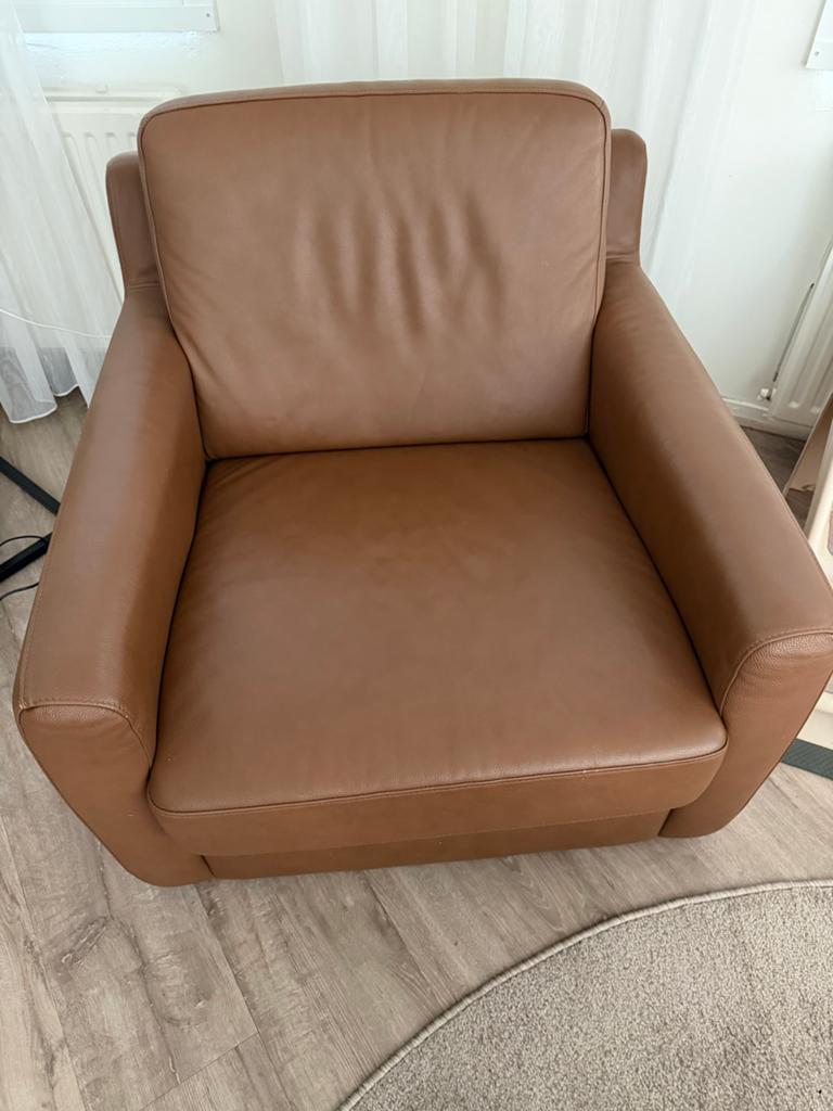 Leren fauteuil 'Longlife' - Comfortabel en stijlvol, Ophalen, Bruin, Leer, Zo goed als nieuw