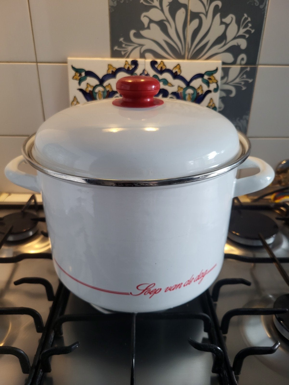 Grote soeppan van 8 liter met tekst Soep van de Dag, Ophalen of Verzenden, Zo goed als nieuw, Overige typen