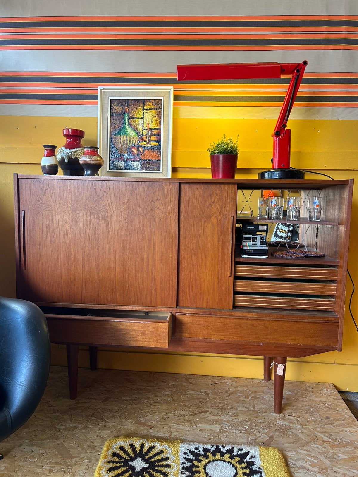 Vintage jaren 60 teak houten high board, deens design, Huis en Inrichting, Kasten | Dressoirs, Ophalen, Vintage, ?, Zo goed als nieuw