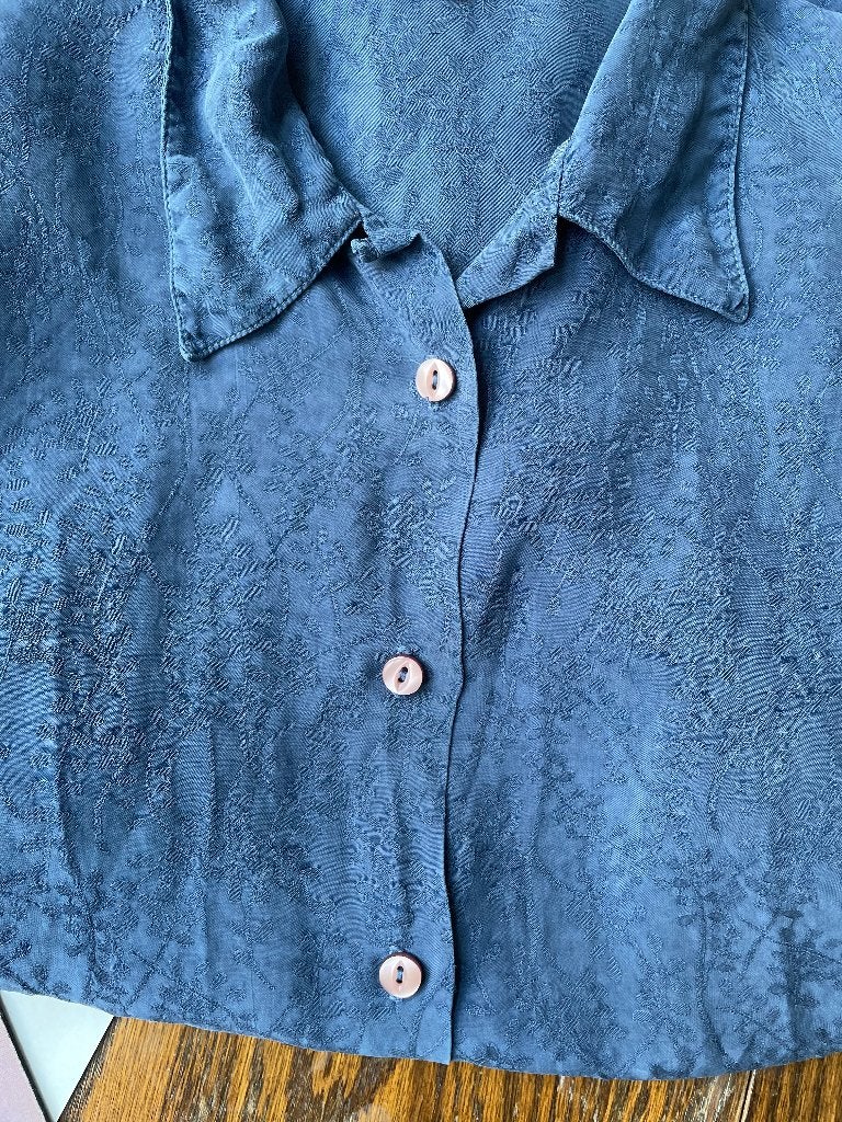 Vintage blouse 38/40 damesblouse blauw 123 Un Deux Trois, Maat 38/40 (M), Blauw, Ophalen of Verzenden, Zo goed als nieuw