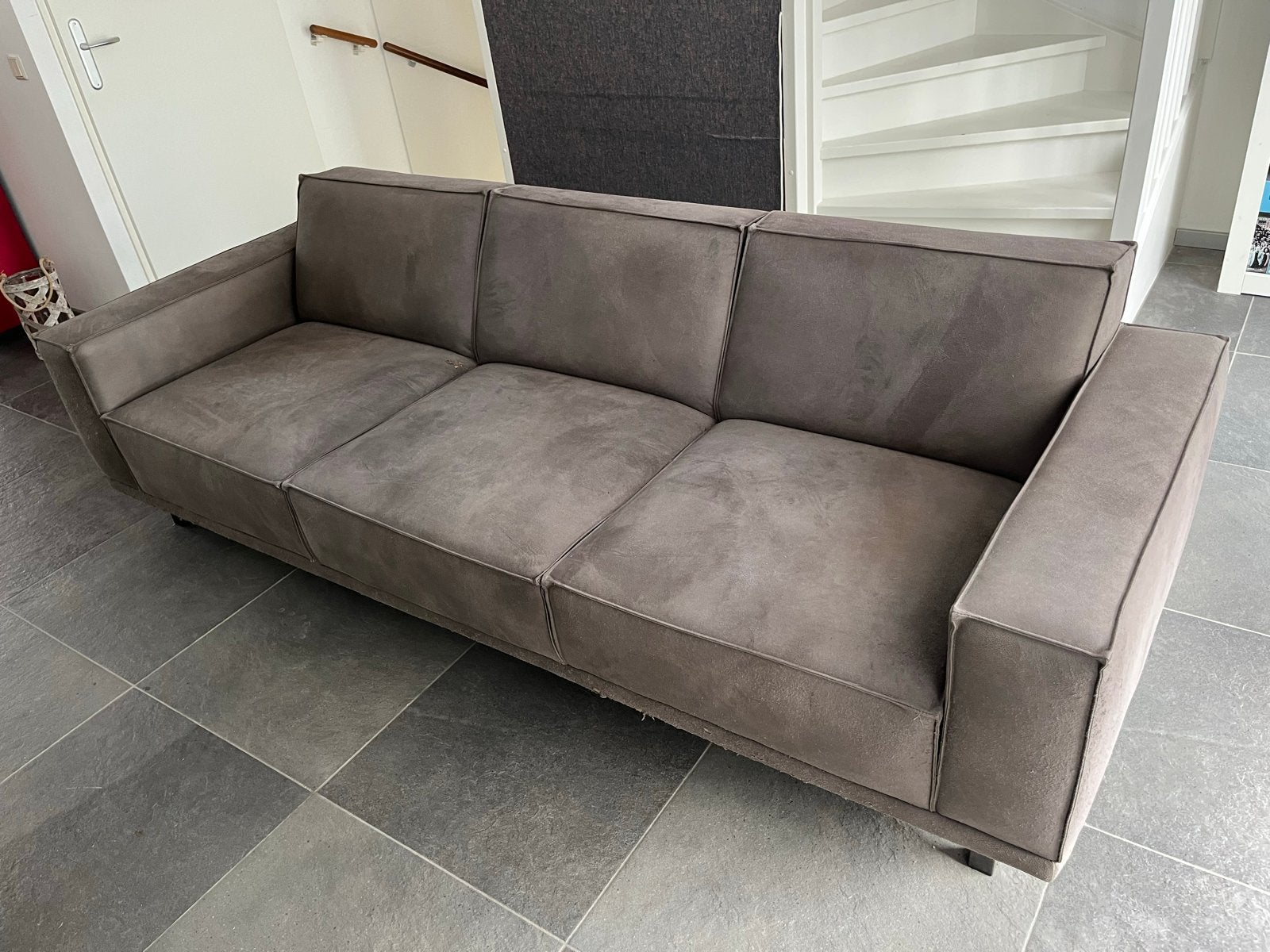 3-zitsbank - Grijs/bruin - 250x90x75cm, Ophalen, Gebruikt, Stof