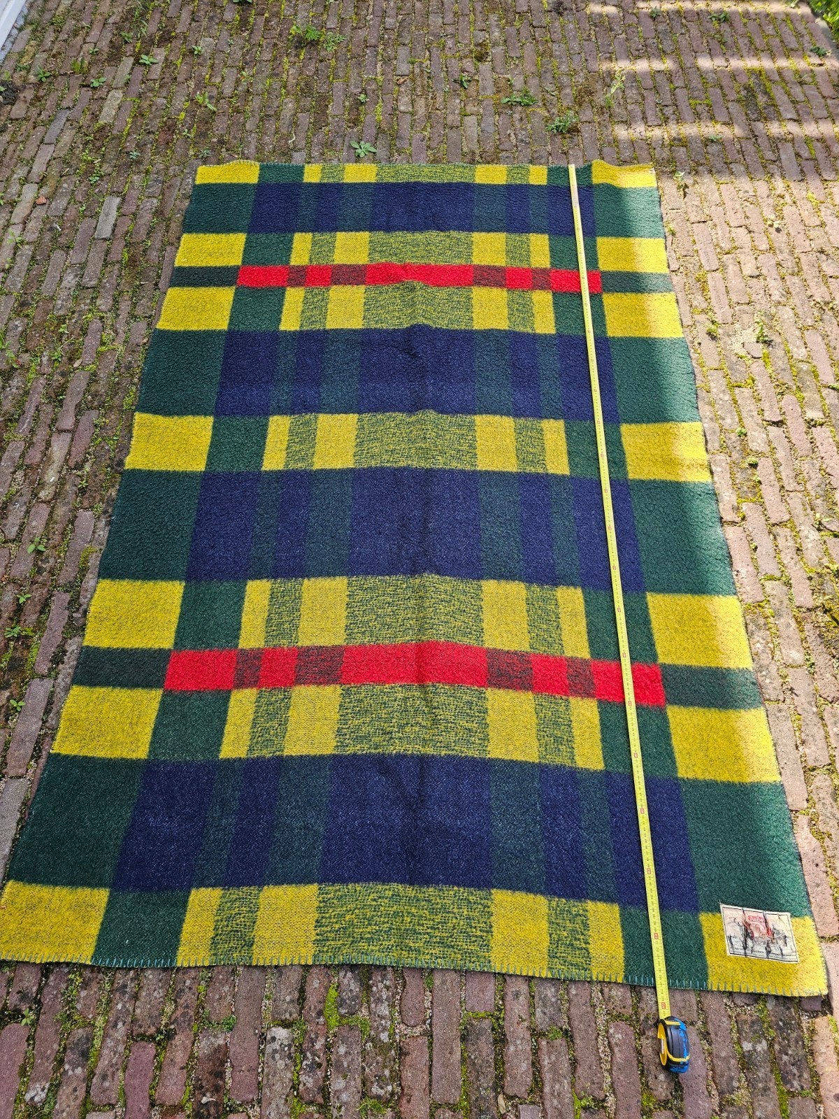 Vintage wollen deken - Plaid - Geruit - Nette staat, Gebruikt, 100 tot 150 cm, Ophalen of Verzenden, Vintage, Geruit