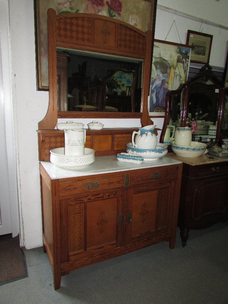 antiek grenen commode kaptafel baby commode marmerblad, Ophalen of Verzenden