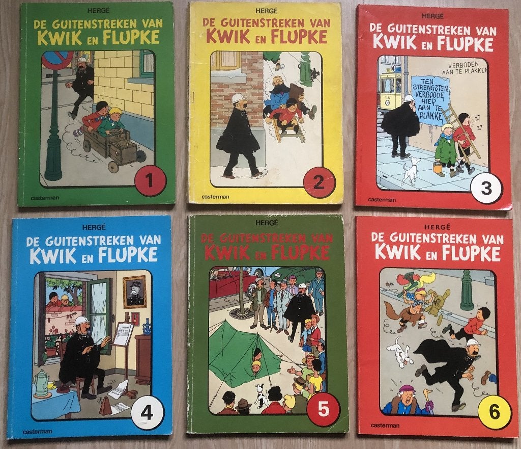 HERGE (KUIFJE) - 6 BOEKEN KWIK EN FLUPKE, Boeken, Meerdere stripboeken, Ophalen of Verzenden, Zo goed als nieuw, Hergé