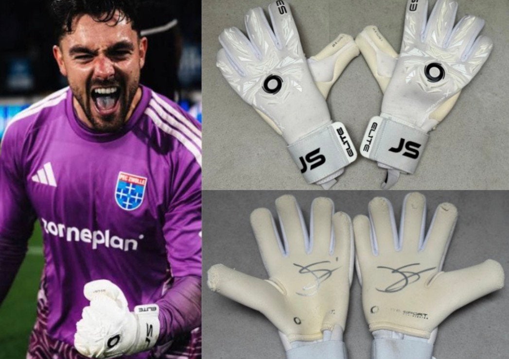 Gedragen keepershandschoenen Jasper Schendelaar PEC Zwolle, Ophalen of Verzenden, Zo goed als nieuw, Overige binnenlandse clubs