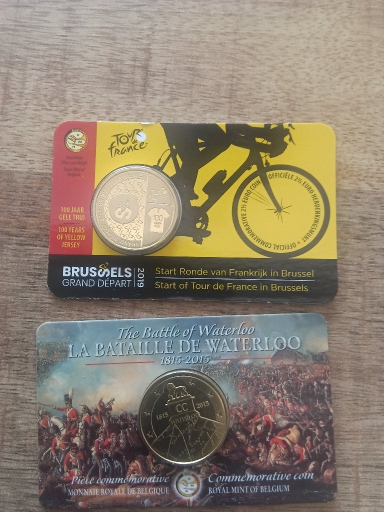 Set 2 Belgische herdenkingsmunten: Tour de France & Waterloo, Verzenden, België, Overige waardes, Setje