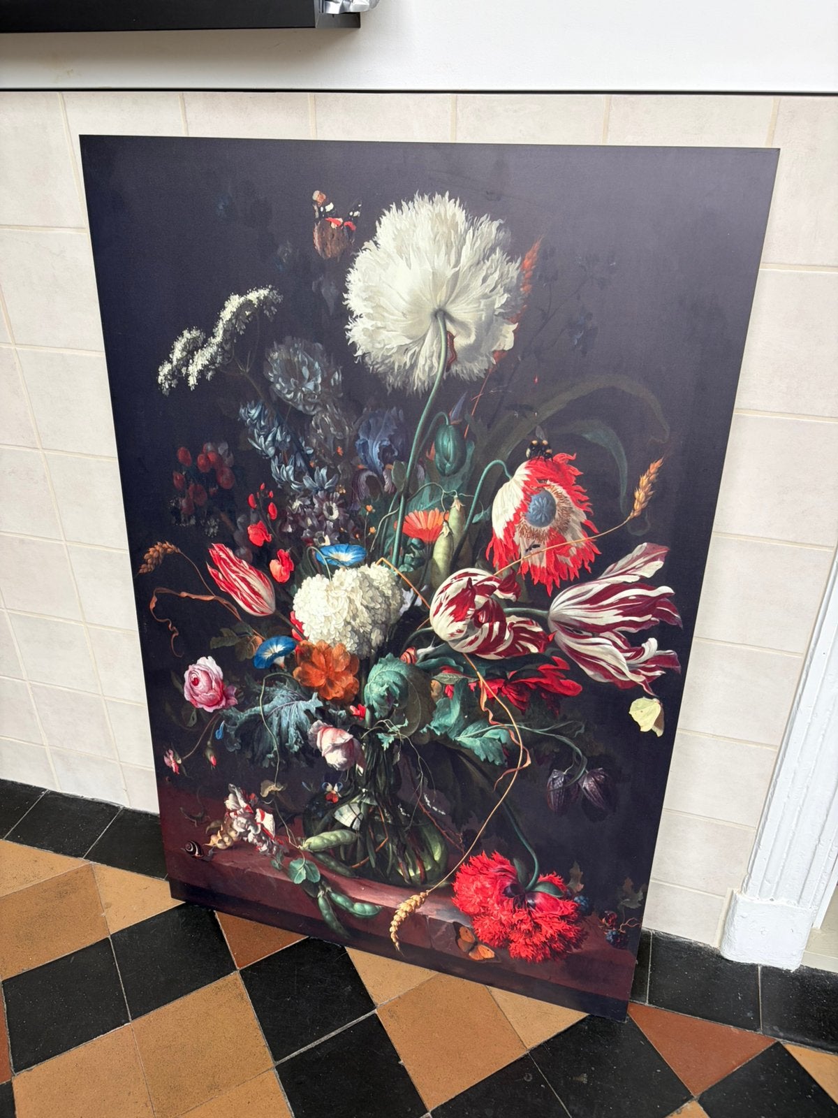 Dibond schilderij bloemen in uitstekende staat 75x115cm, Ophalen
