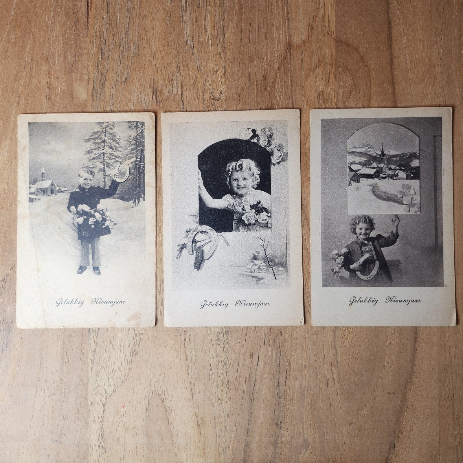 3 Oude Nieuwjaarskaarten - Gelukkig Nieuwjaar (1947-1949), Verzamelen, Verzenden, 1940 tot 1960, Gelopen