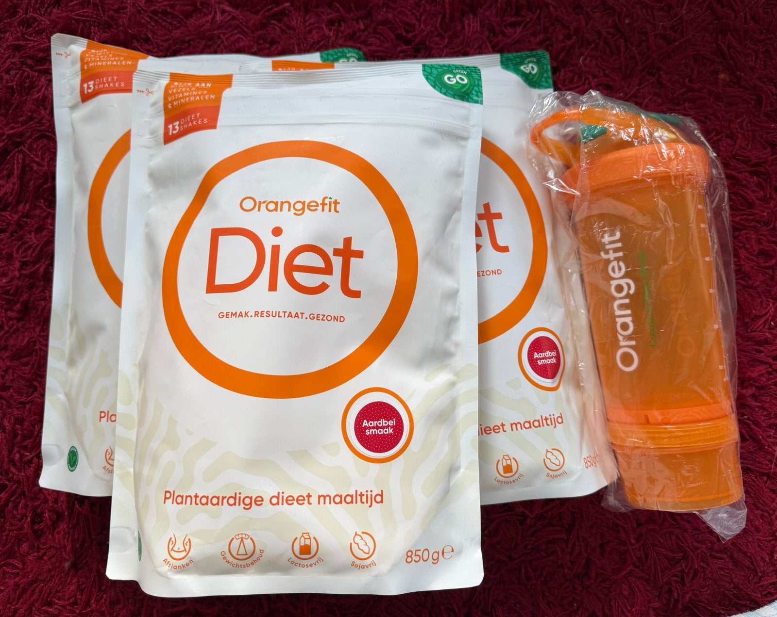 Orangefit Diet aardbei 3 zakken + shakebeker, Ophalen of Verzenden, Nieuw, Poeder of Drank