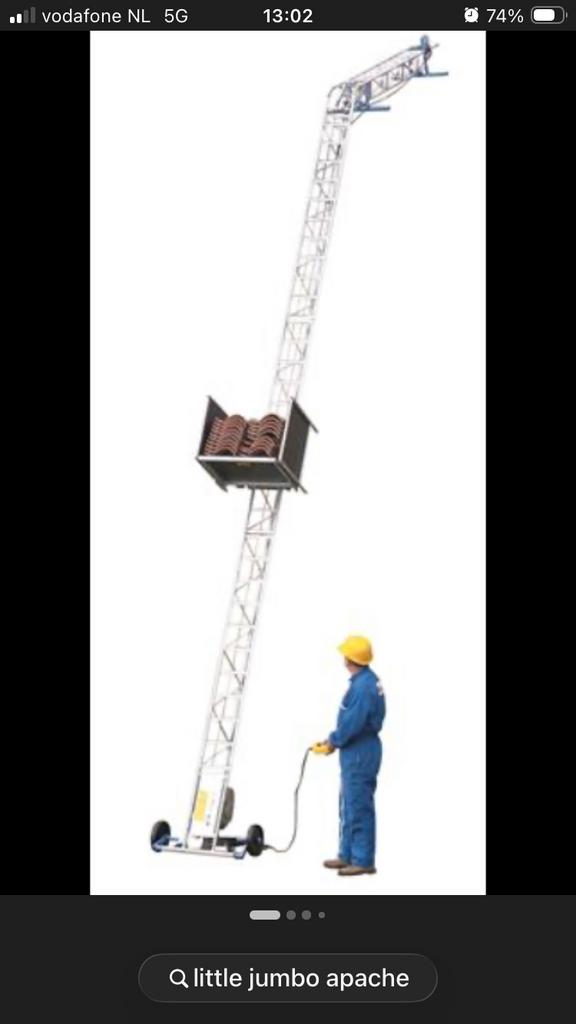 Little jumbo pannenlift 10,4 m, Zakelijke goederen, Machines en Bouw | Liften, Steigers en Ladders, Ophalen