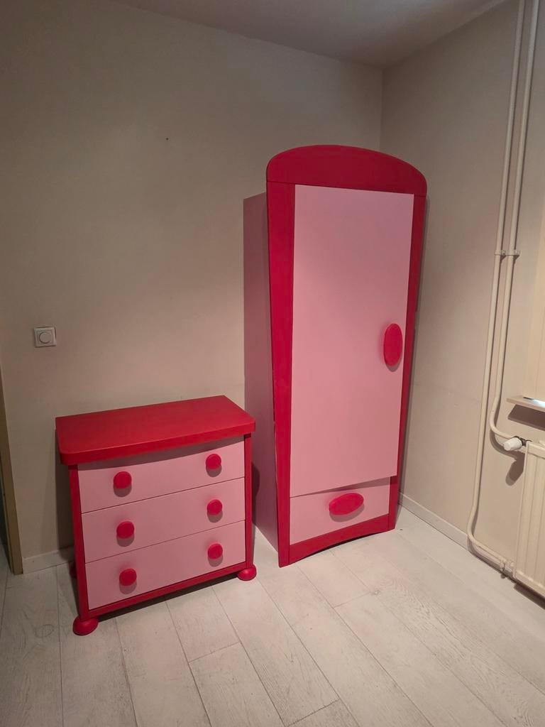 Roze en rode commode en kast set, Minder dan 90 cm, Gebruikt, Ophalen of Verzenden, 75 tot 100 cm