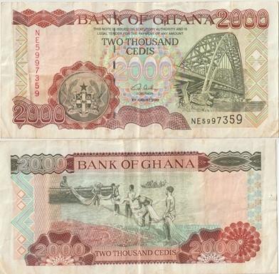 GHANA 2003 2000 cedis #33h VG, Verzenden, Overige landen, Los biljet