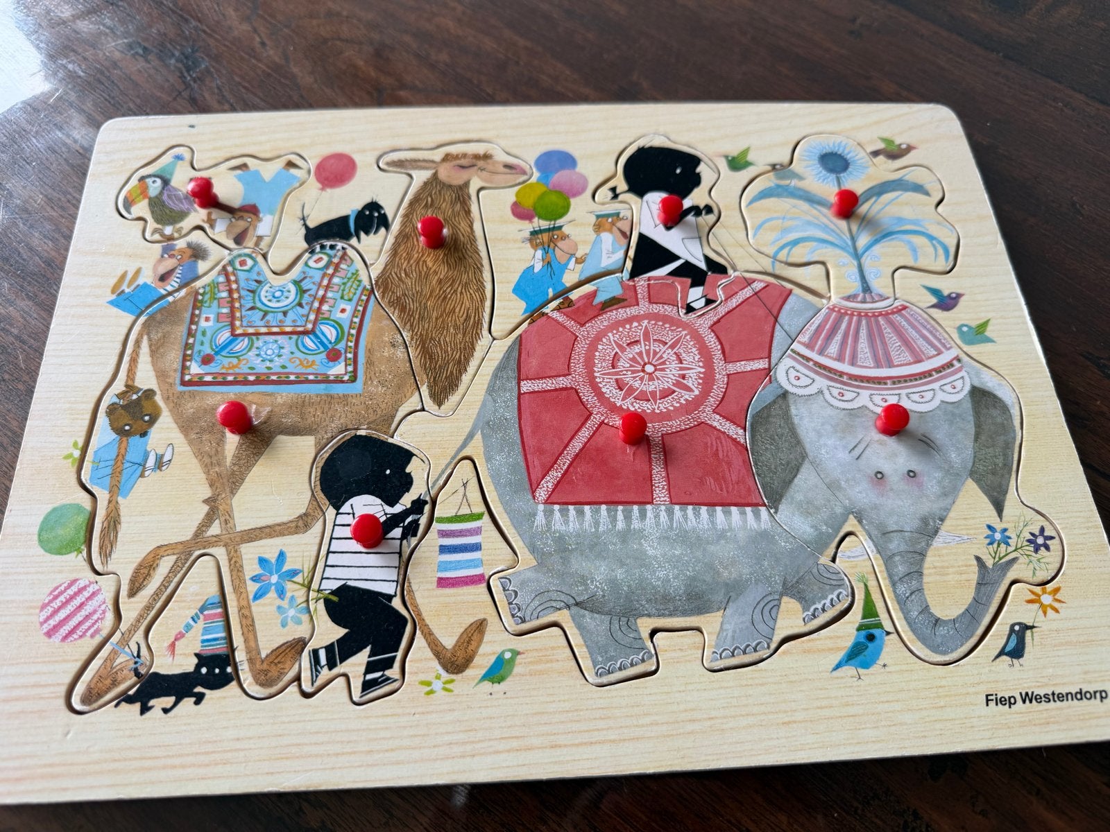 Fiep Westendorp Houten Puzzel Kameel en Olifant, 2 tot 4 jaar, Gebruikt, Ophalen of Verzenden, Van hout