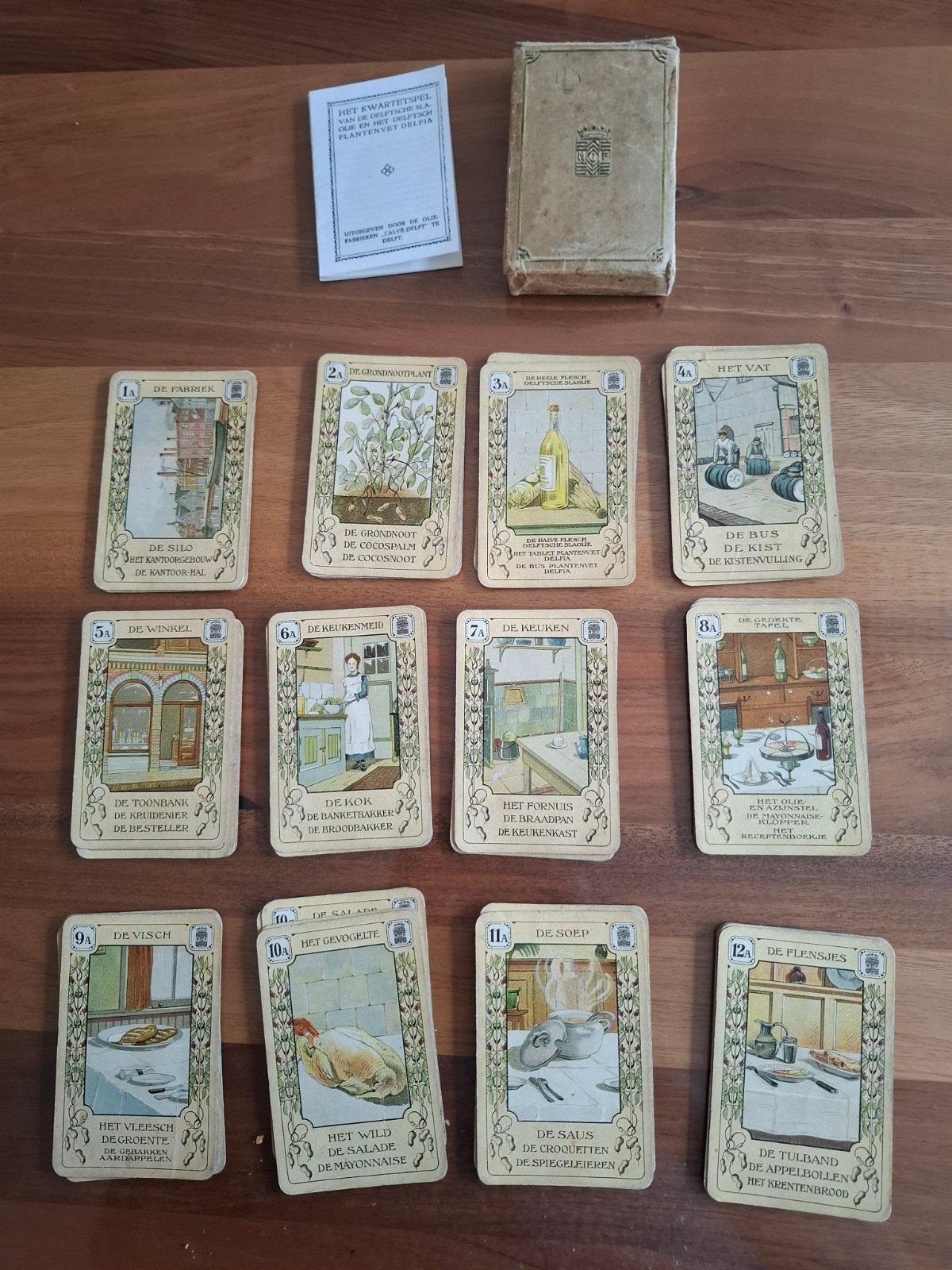 Antiek Calvé Delftsche Slaolie Kwartetspel (ca. 1915) - Luxe, Hobby en Vrije tijd, Gezelschapsspellen | Bordspellen, Ophalen of Verzenden