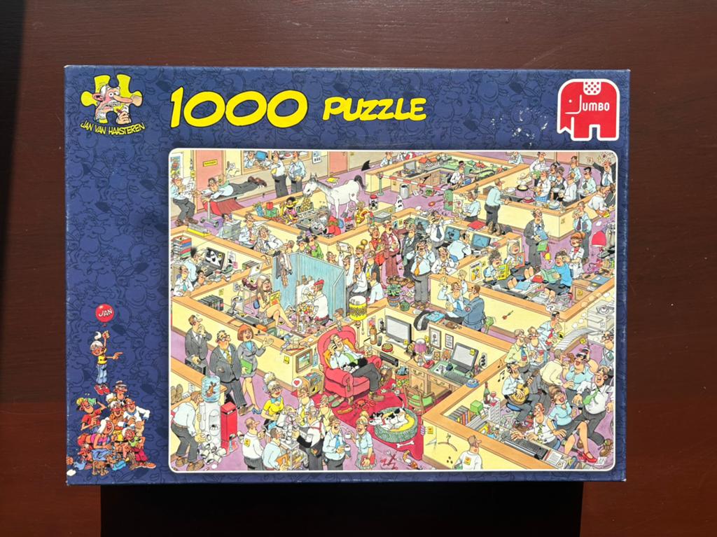 Het Kantoor - Jan van Haasteren puzzel 1000 stukjes, Hobby en Vrije tijd, Denksport en Puzzels, Ophalen of Verzenden, 500 t/m 1500 stukjes