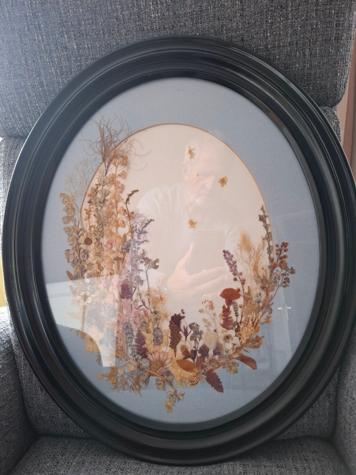 vintage lijst met droogboeket, Ophalen of Verzenden, Hout, Zwart