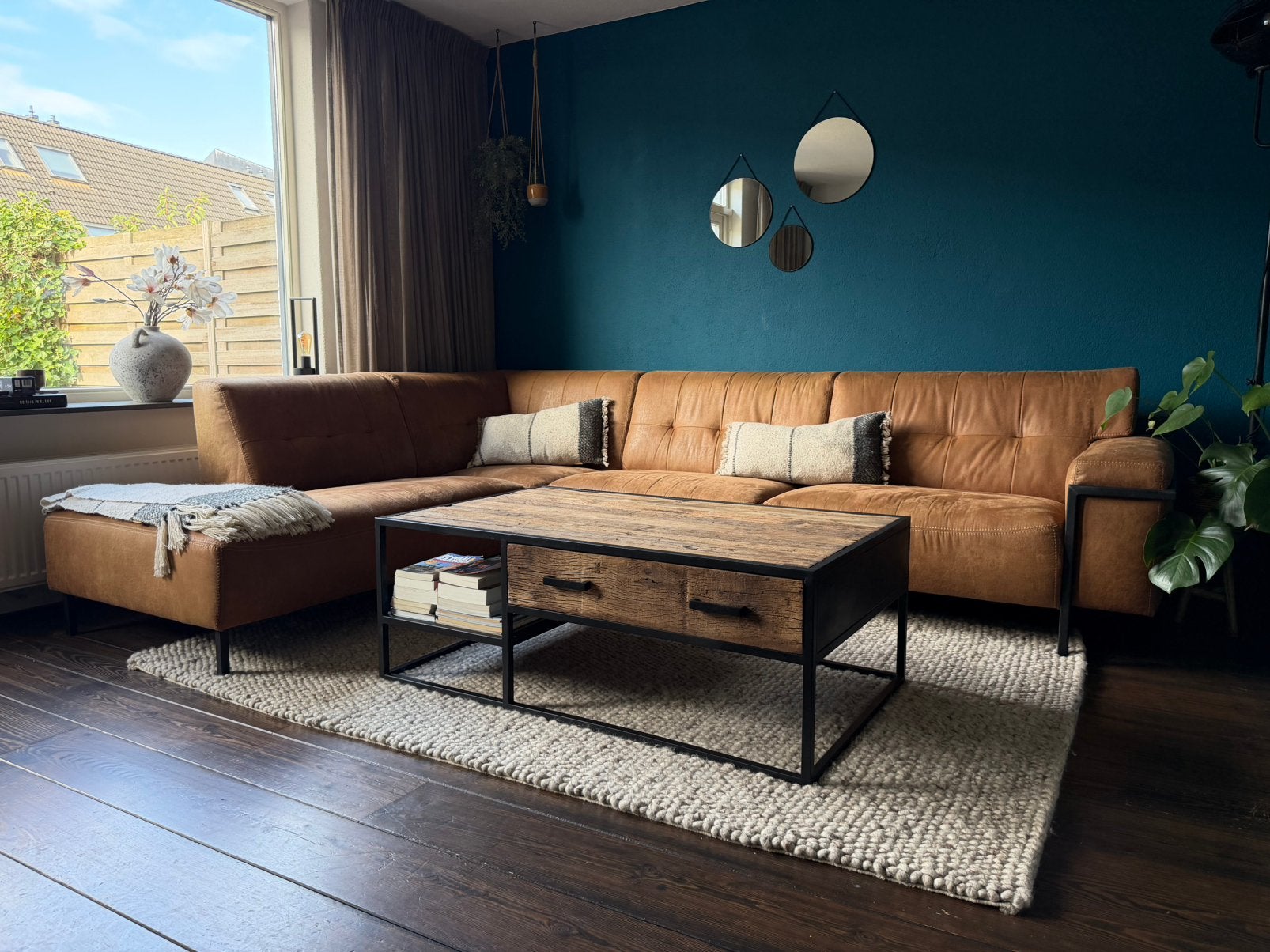 De Bommel Brunello hoekbank – Cognac microleder – 300x225 cm, Ophalen, 250 tot 300 cm, Gebruikt, Industrieel, modern, vintage