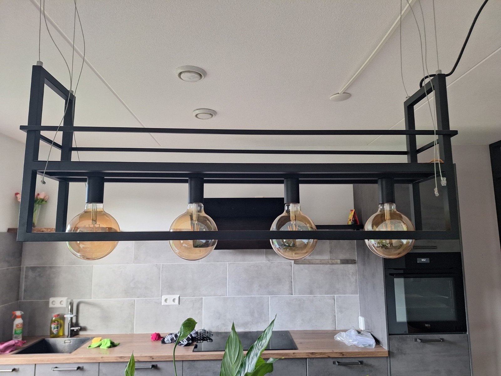 Moderne cage hanglamp, Ophalen, Modern/Industrieel, Gebruikt, E27 (groot)