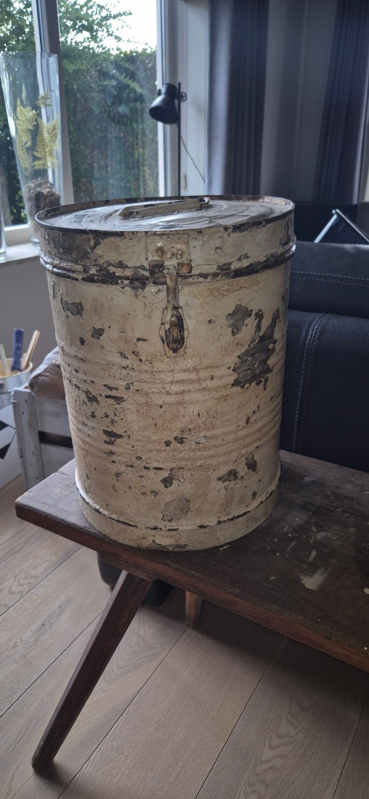 Vintage metalen bus met deksel - Decoratief, Antiek en Kunst, Ophalen