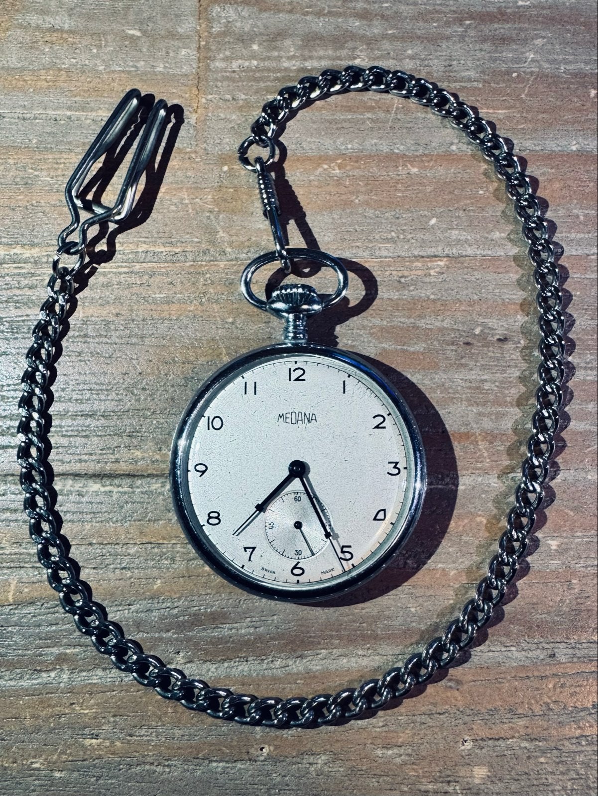 Vintage Medana Zakhorloge met Ketting, Ophalen of Verzenden, Overige materialen, Overige typen