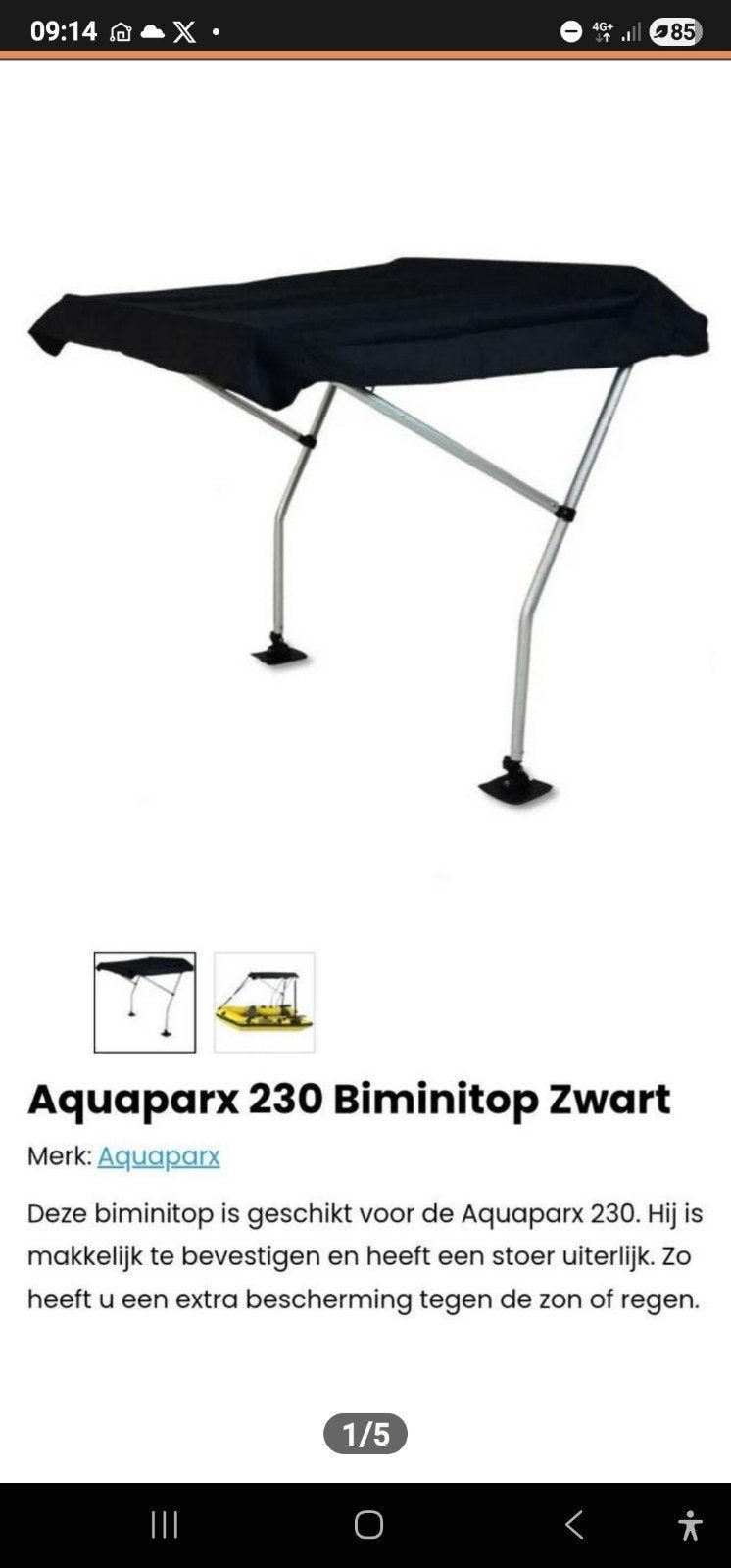 Aquaparx 230 Biminitop Zwart - Zon- en Regenbescherming, Ophalen of Verzenden, Nieuw, Overige typen