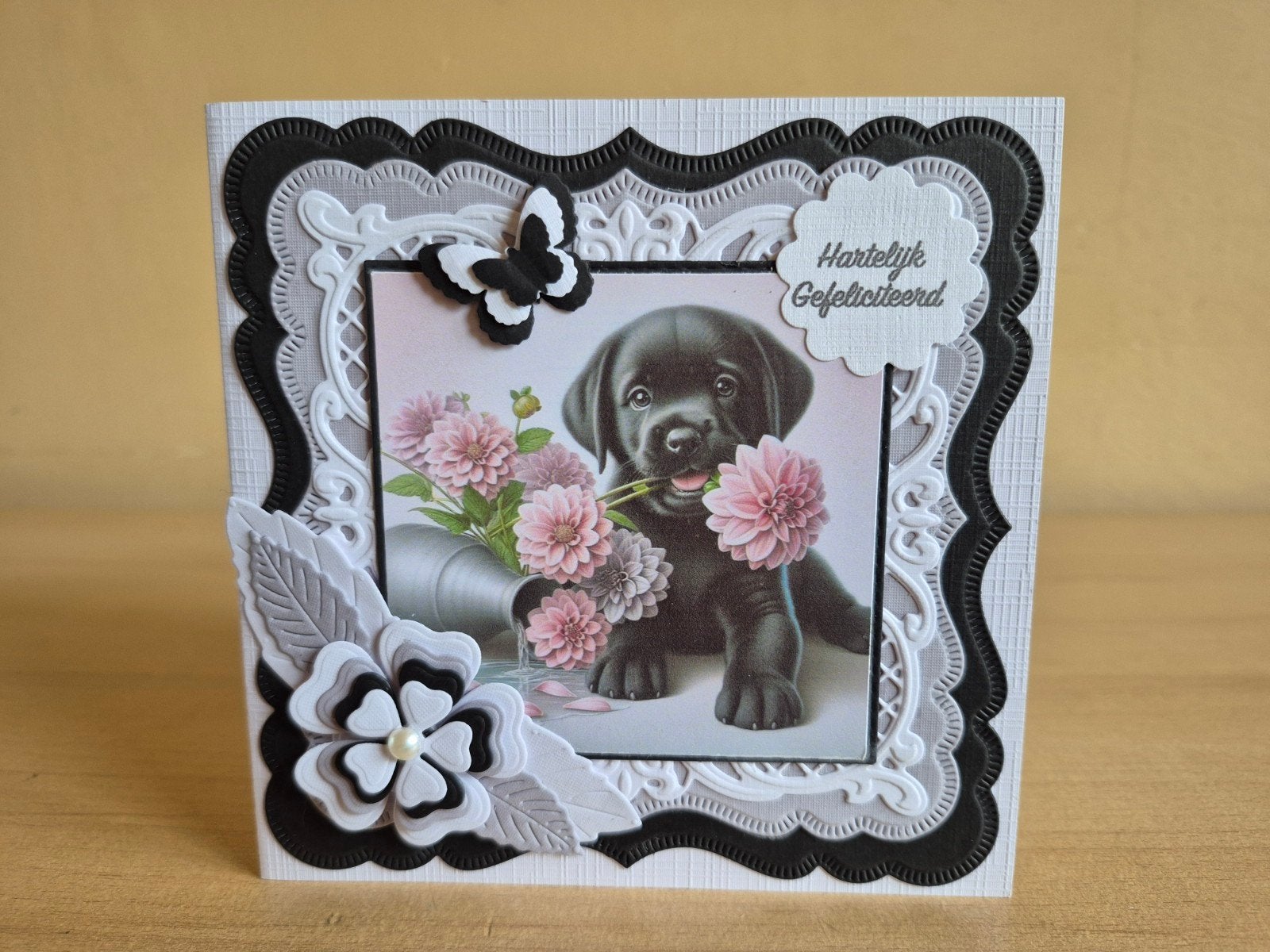302a) zelfgemaakte kaart- hond zwarte labrador, Hobby en Vrije tijd, Kaarten | Zelfgemaakt, Ophalen of Verzenden, Nieuw