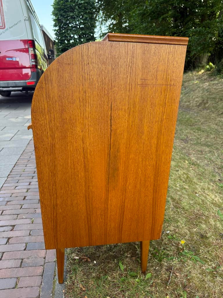 Vintage SMI Secretaire - Teak Houten Roldeur Bureau, Gebruikt, Ophalen of Verzenden, Gijpsvintage, Midcentury