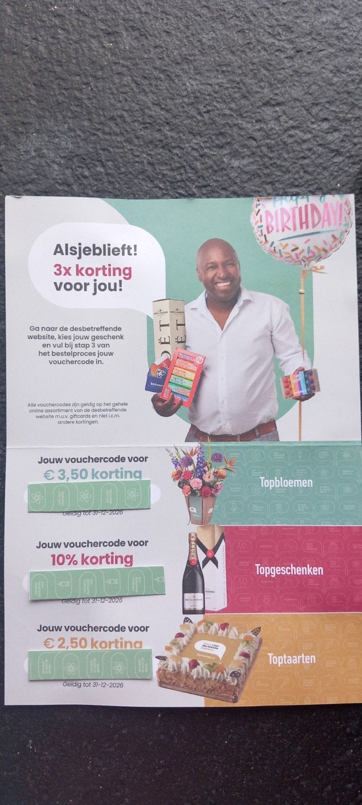 3x keer kortingscode / kortingscodes Topbloemen Toptaarten, Eén persoon, Kortingsbon, Overige typen