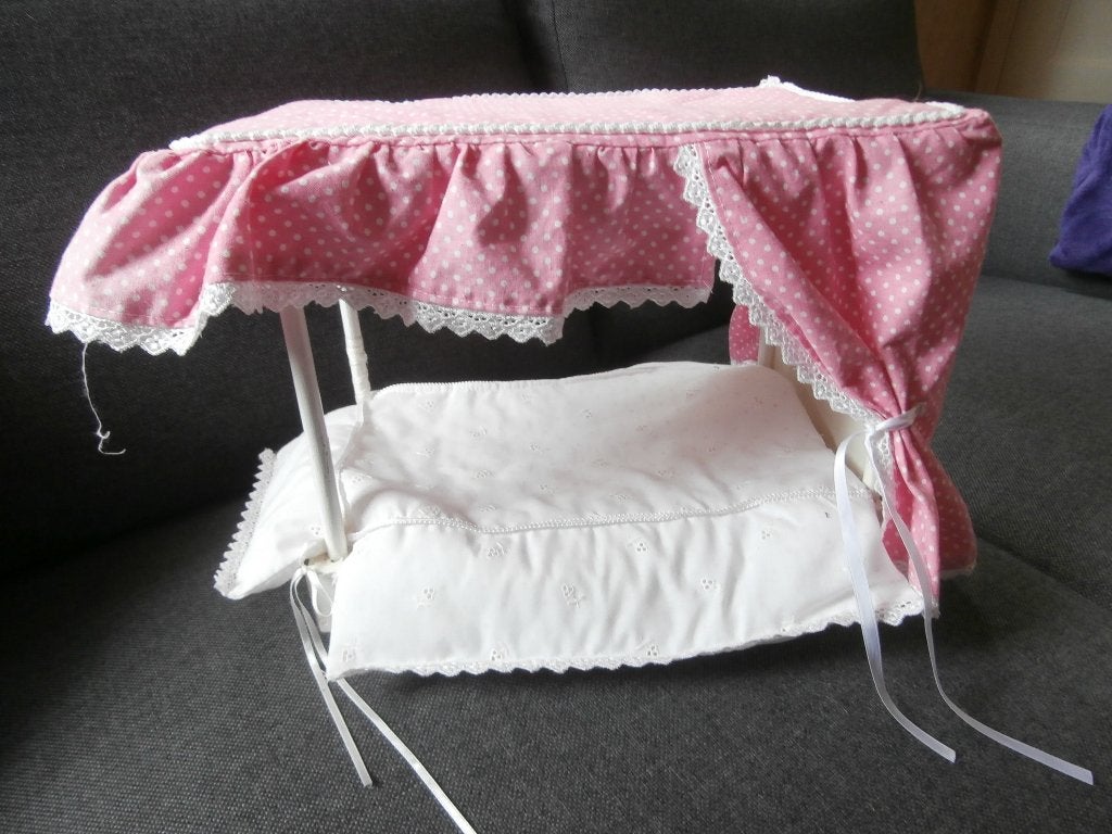 pop poppenbed hout babybed roze wit hemelbed babypop bed, Ophalen of Verzenden, Zo goed als nieuw, Babypop