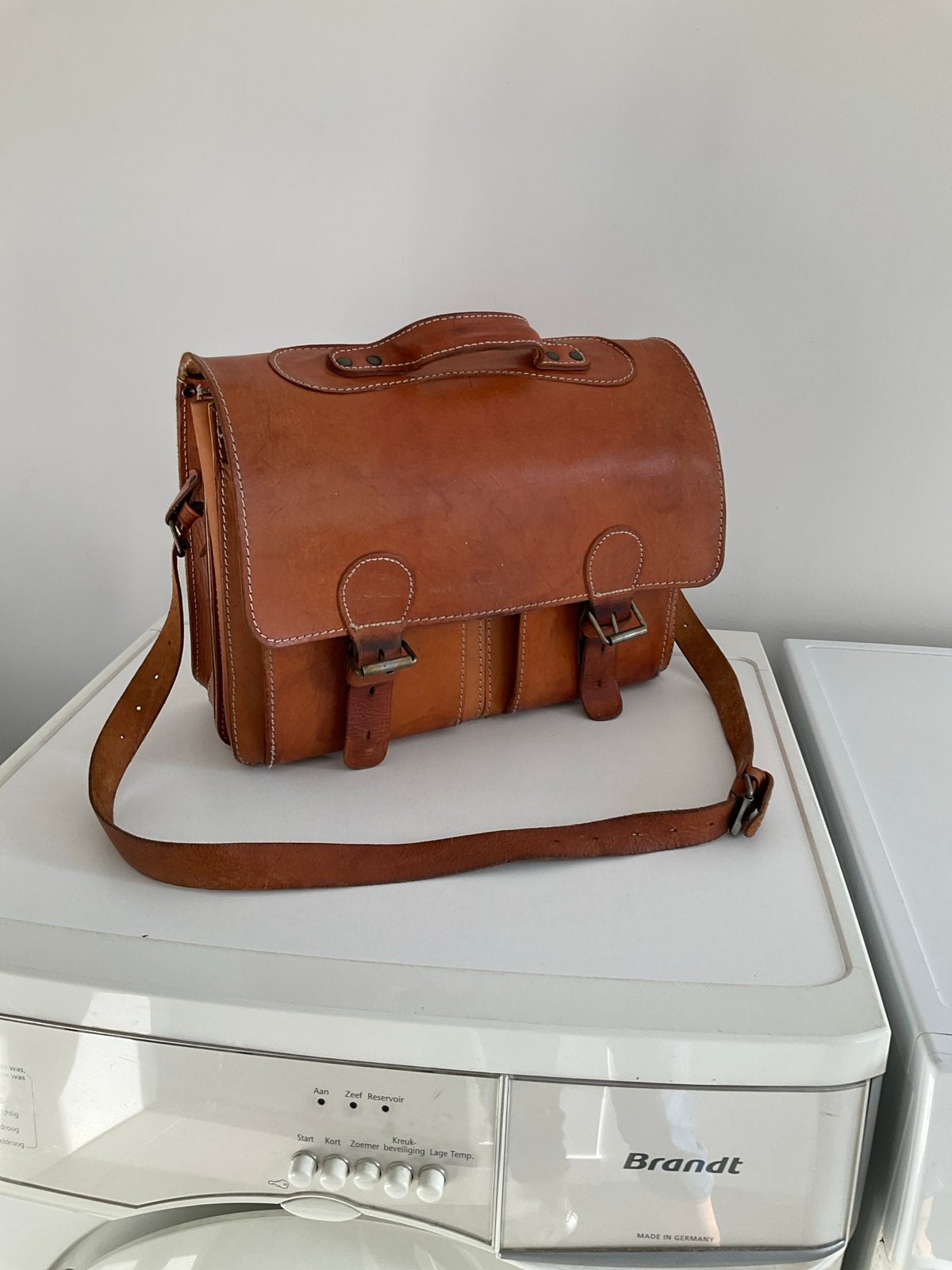 Vintage Leren Aktetas / Schooltas - Original Ruitertassen, 40 cm of meer, Gebruikt, 30 tot 45 cm, Ophalen