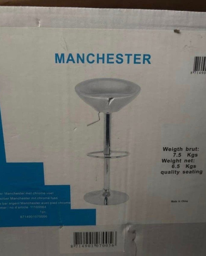 Barkrukken Manchester silver met chroom voet, Ophalen, Nieuw, In hoogte verstelbaar, 90 cm of meer