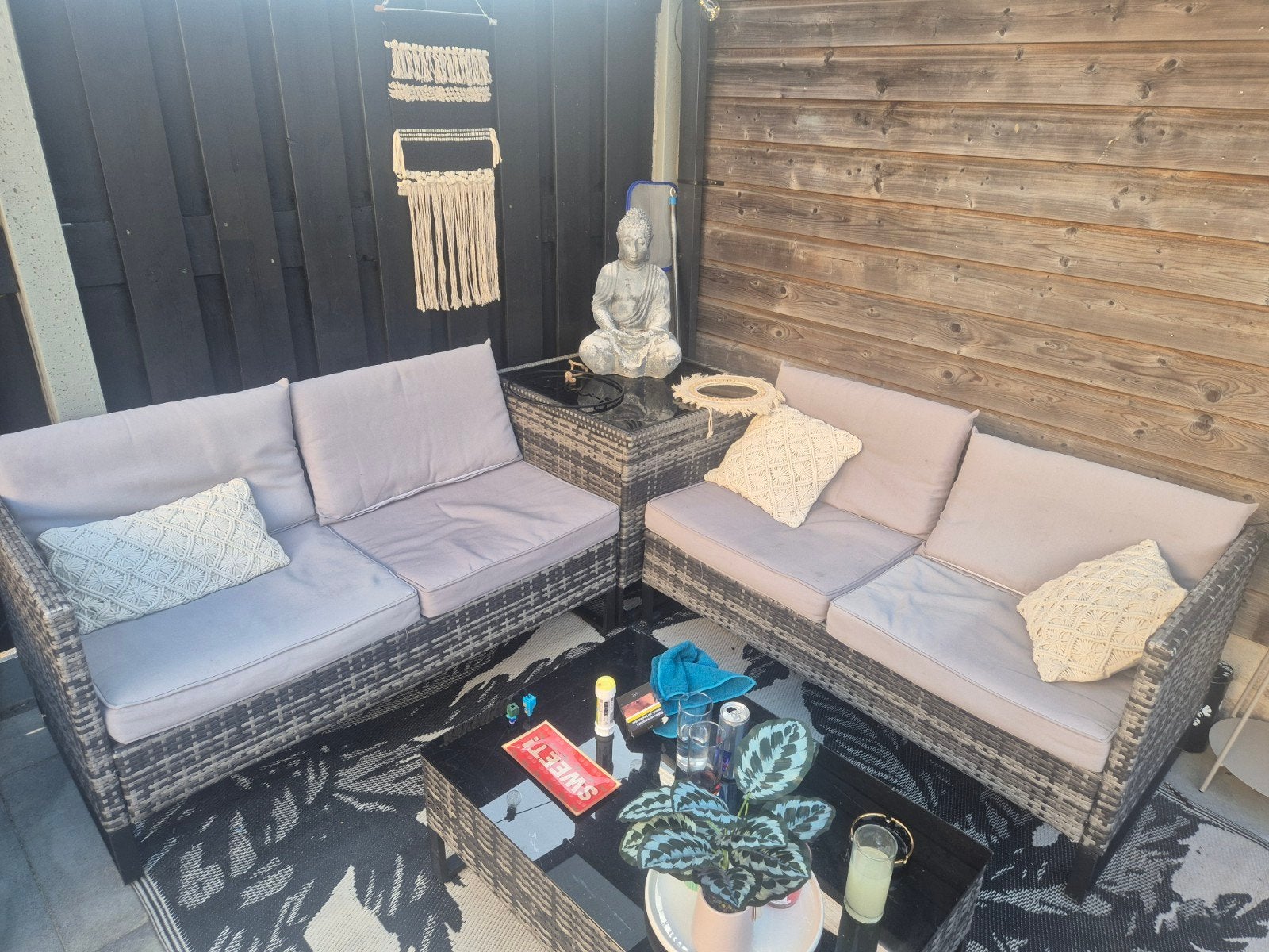 Wicker lounge Ostuni - Zwart, Tuin en Terras, Ophalen, 4 zitplaatsen, Gebruikt, Bank