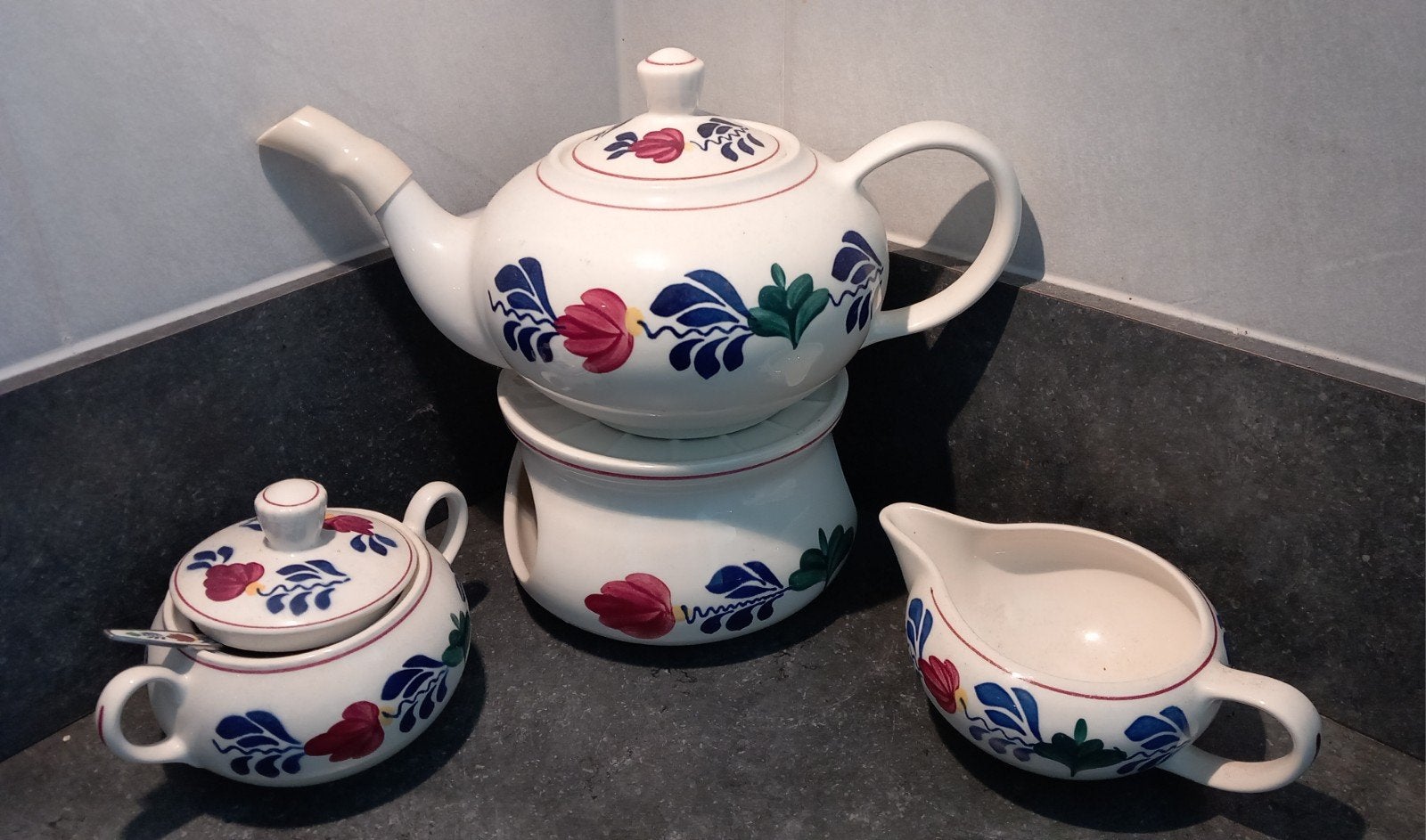 Vintage Boch Frères Keramis theeservies - Boerenbont stijl, Ophalen of Verzenden