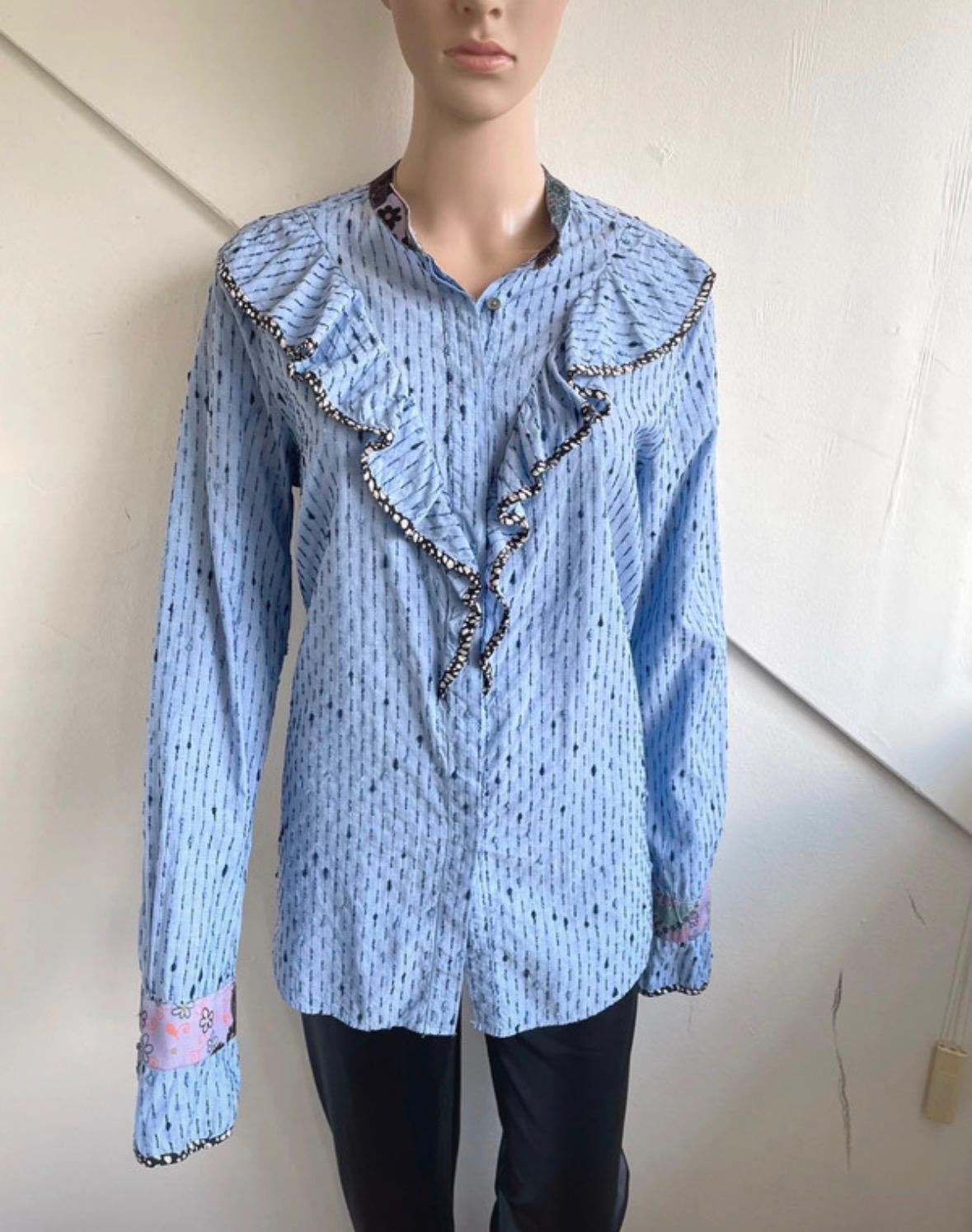 0039 Italy blouse maat 40 blauw roezels, Ophalen of Verzenden, Zo goed als nieuw, Maat 38/40 (M), Blauw