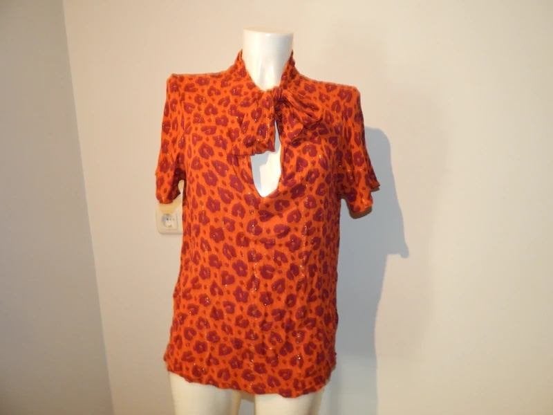 Fabienne Chapot oranje top print glinster draad strik hals40