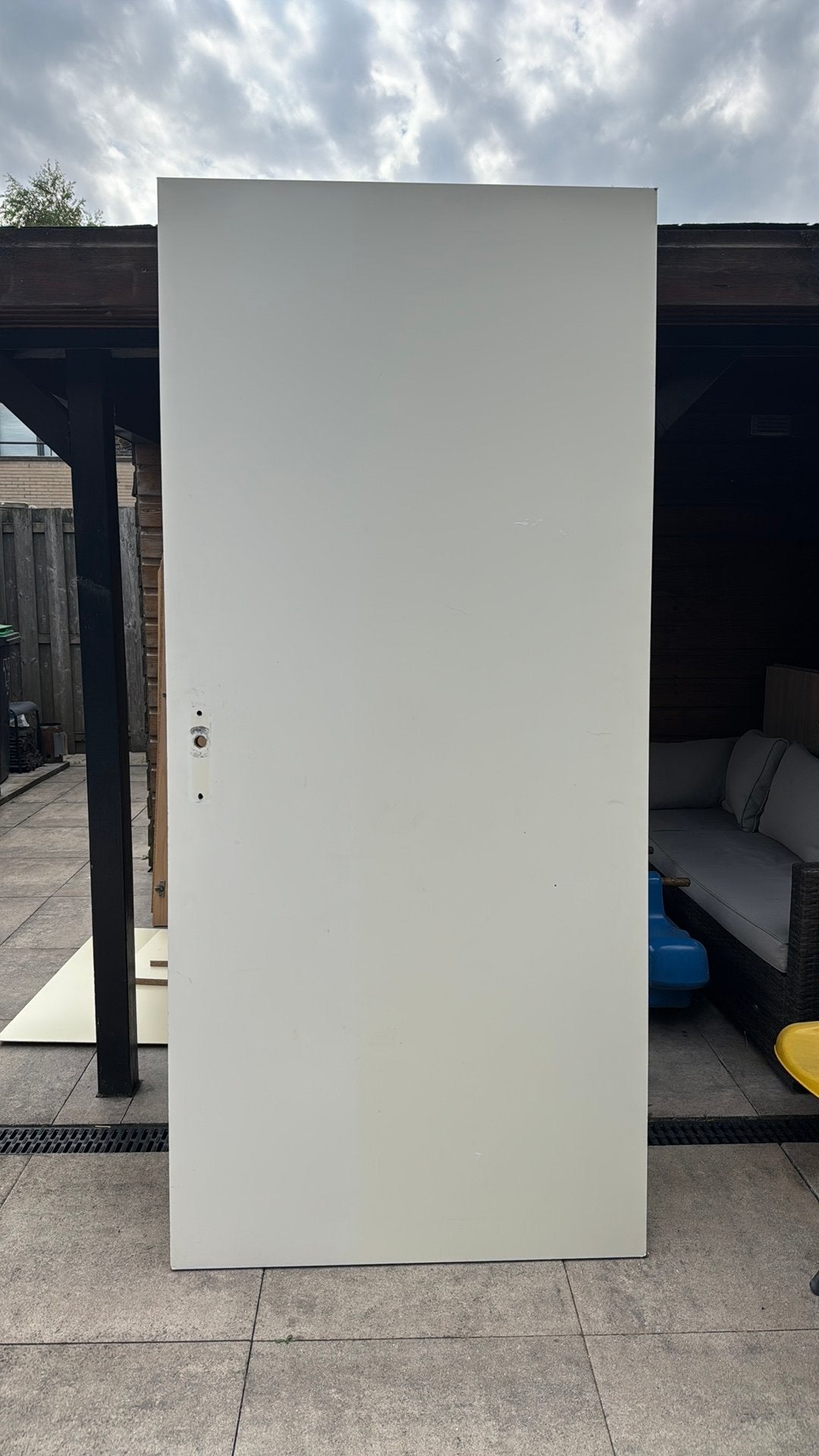 Witte opdekdeur maat 95 x 102 cm, Ophalen, Zo goed als nieuw, Binnendeur, 200 tot 215 cm