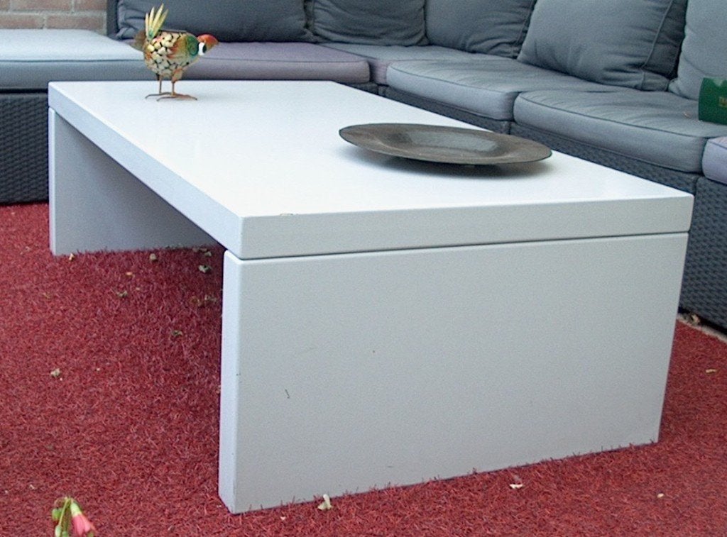 BaseLine : zware MDF salontafel (lichtgrijs) Marian Harent, Ophalen, Gebruikt, 100 tot 150 cm, 50 tot 100 cm