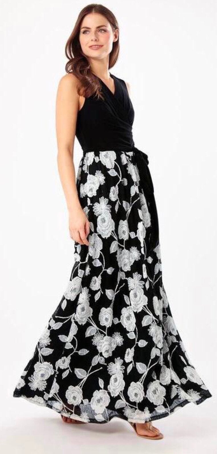 Phase Eight luxe lange jurk zwart/wit borduur op organza 36, Kleding | Dames, Jurken, Zo goed als nieuw, Maat 36 (S), Onder de knie