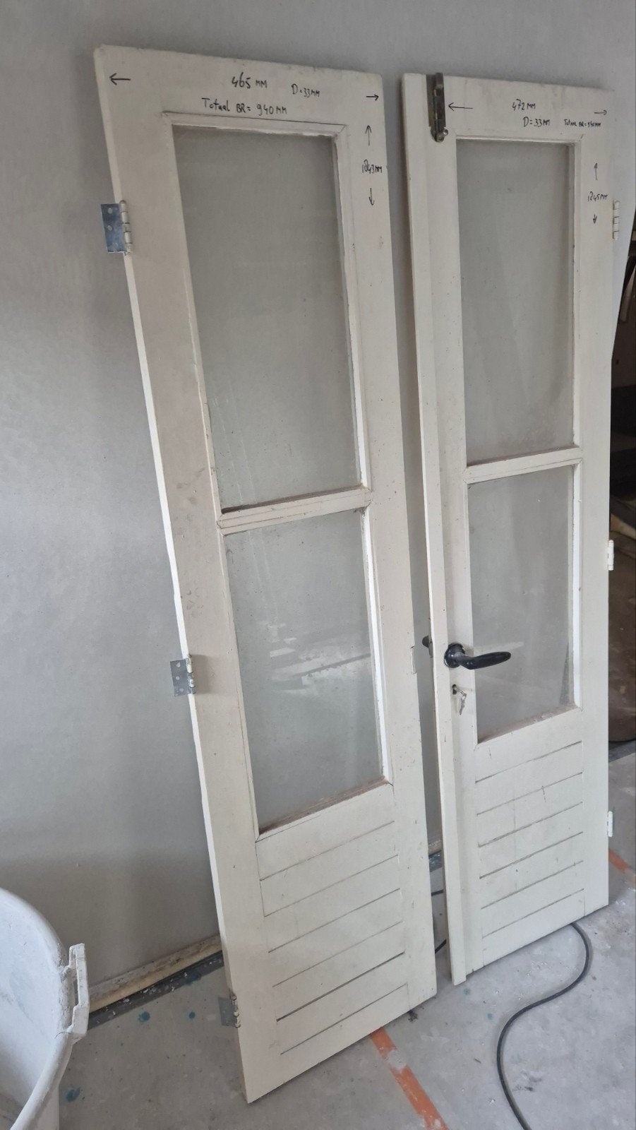 Dubbele buiten/binnendeur met glas, compleet met beslag, Ophalen, Gebruikt, 80 tot 100 cm, Minder dan 200 cm