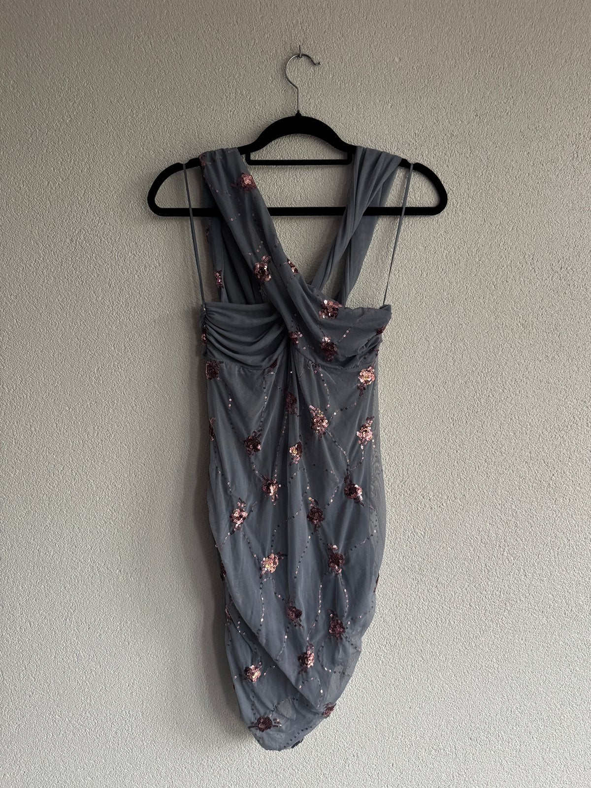 Zara lichtblauwe mesh korte jurk met pailletten, Blauw, Zara, Maat 42/44 (L), Nieuw