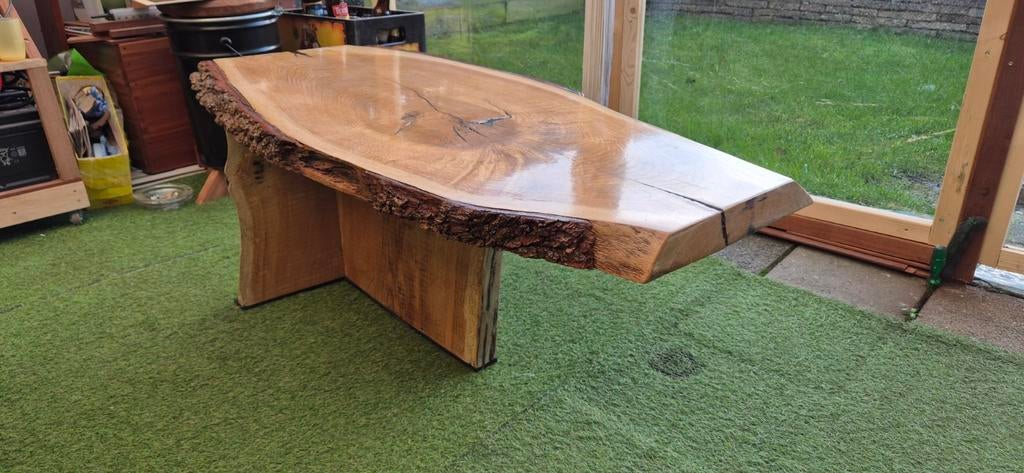 Salontafel van eiken schaaldelen, Huis en Inrichting, Tafels | Salontafels, Minder dan 50 cm, 50 tot 100 cm, 100 tot 150 cm, Rechthoekig
