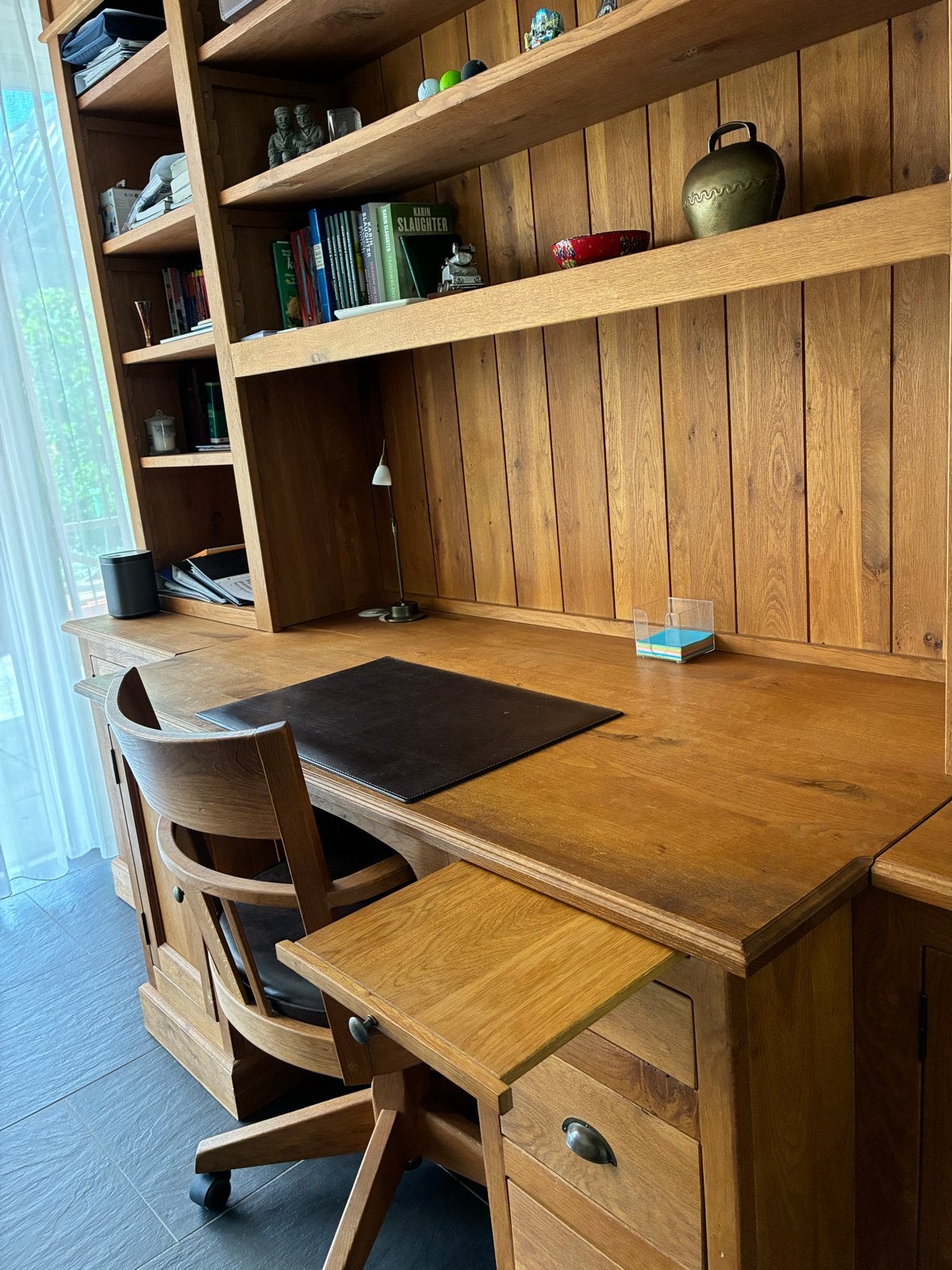 Massief Eiken Wandmeubel met Geïntegreerd Bureau, Ophalen, Gebruikt, Bruin, Bureau-kast combinatie