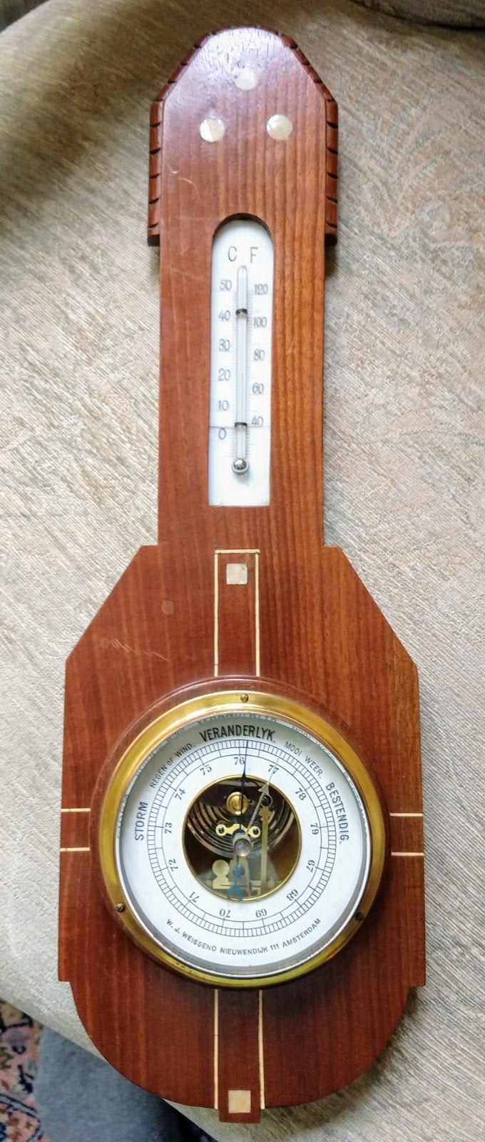 Antieke Barometer/Thermometer - W.J. Weisseno Amsterdam, Ophalen of Verzenden, Gebruikt, Weerstation