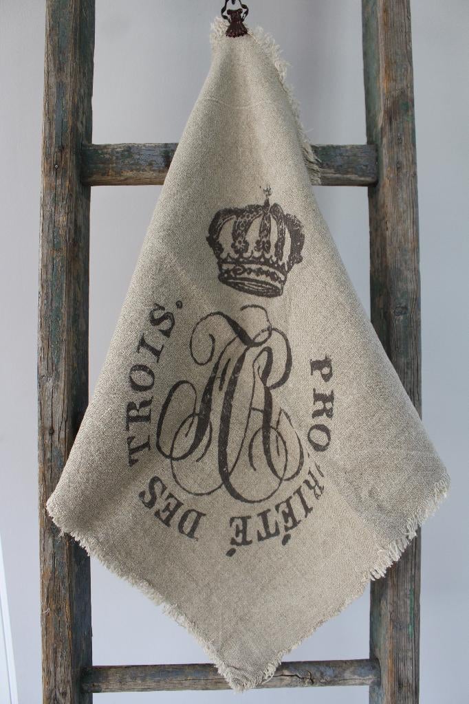 Stoere shabby linnen doek kroon 45 x 45 cm. *Pronck & Praal*, Brocante, Beige, Nieuw, Ophalen of Verzenden